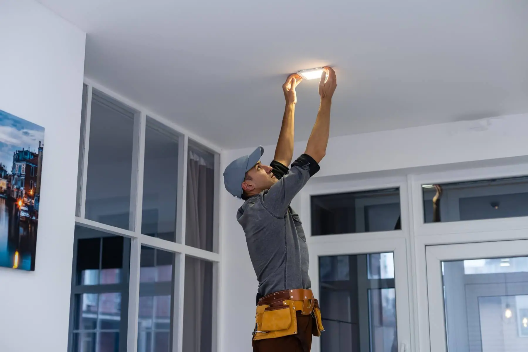 Mann wartet eine LED-Leuchte